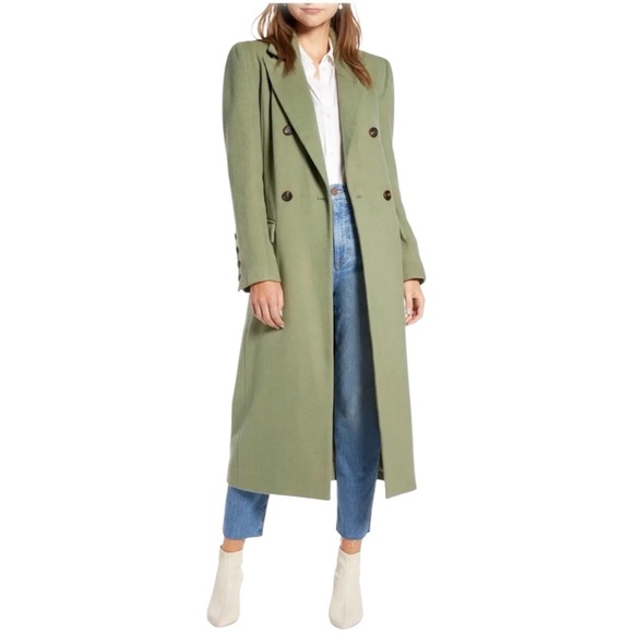 Something Navy Olive Acorn Wool Blend Double-Breasted Overcoat | Nordstrom Med - Picture 1 of 11